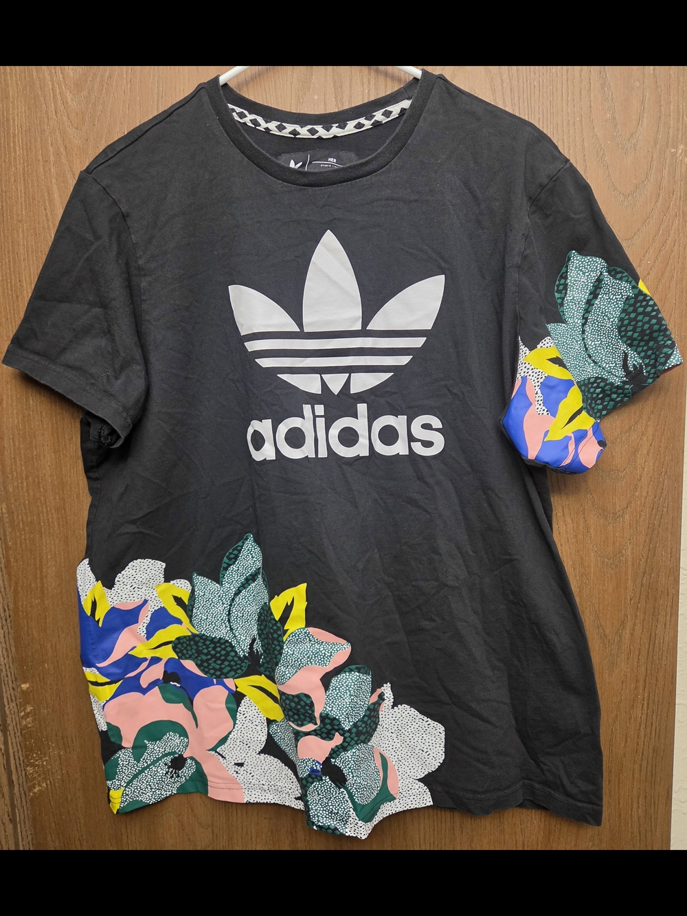 adidas Black Tee with Multicolor Floral Accent